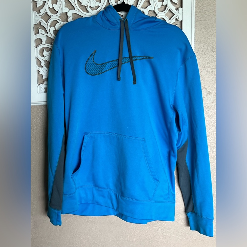 Nike Men's Bright Blue Hoodie with Gray Accents